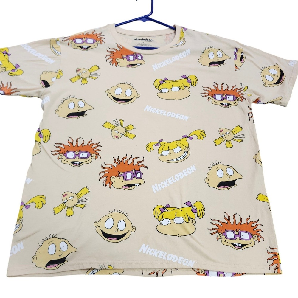 Nickelodeon Rugrats All Over Print T-Shirt Tan Mens Large Tommy Chuckie Angelica
